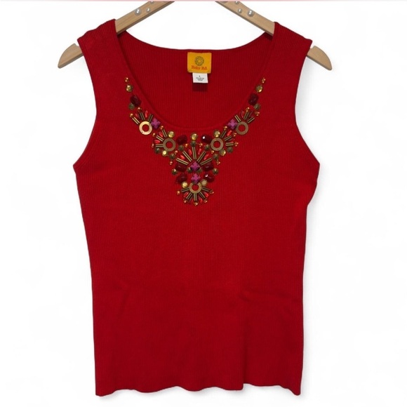 Ruby Rd. Tops - Ruby Rd Red Beaded Tank Top, Y2K Festival Going Out Top Retro Clubcore